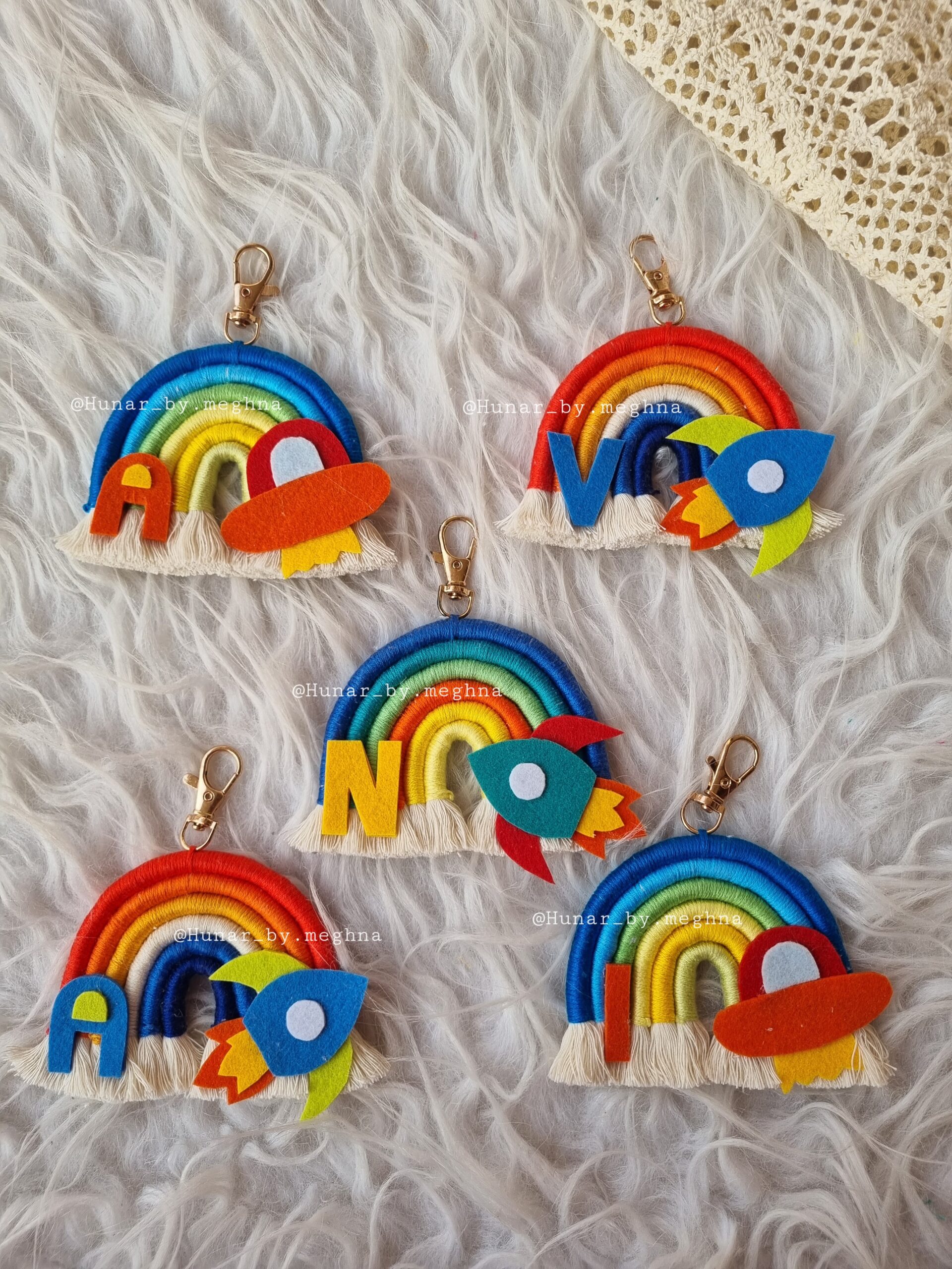 Name Keychain Rainbow Initial Element Rainbow Keychain – Hunar By Meghna